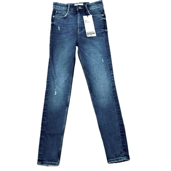 ππ β ZARA TRF Distressed Skinny Jeans | Blue High Rise Ankle Denim Sz 2 NWT - Picture 1 of 4